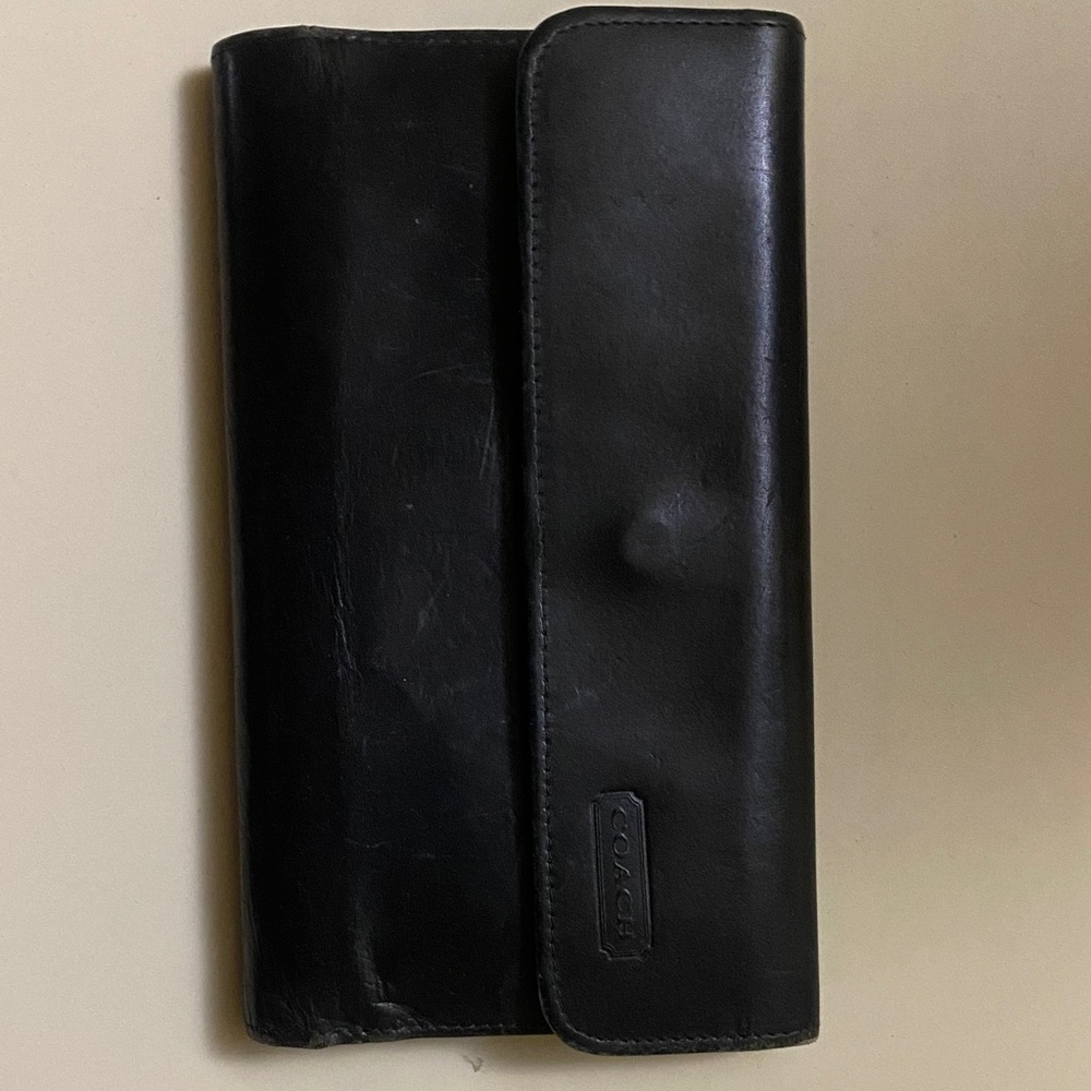 Coach Black Leather Trifold Wallet